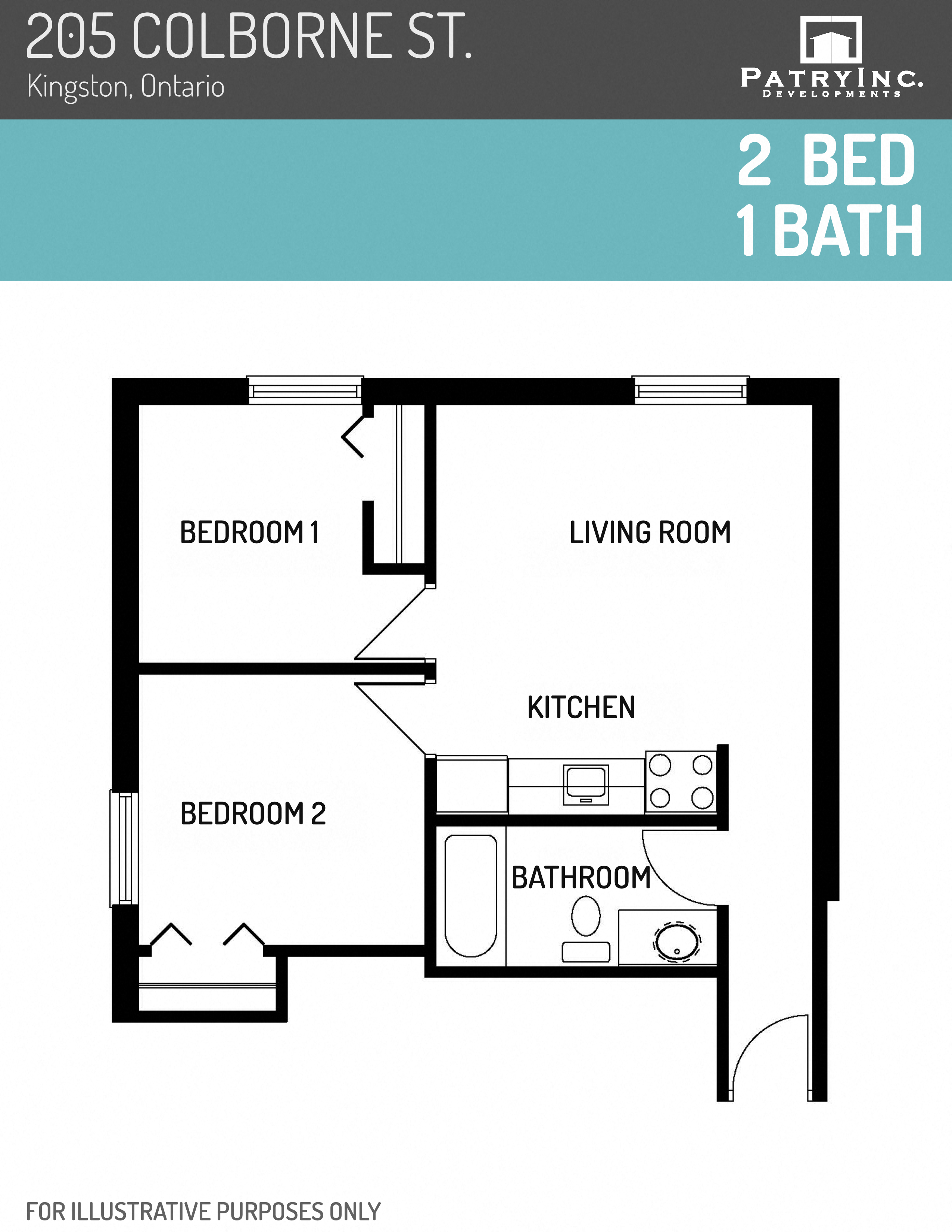 Floor plan for 2 beds, 1 bath